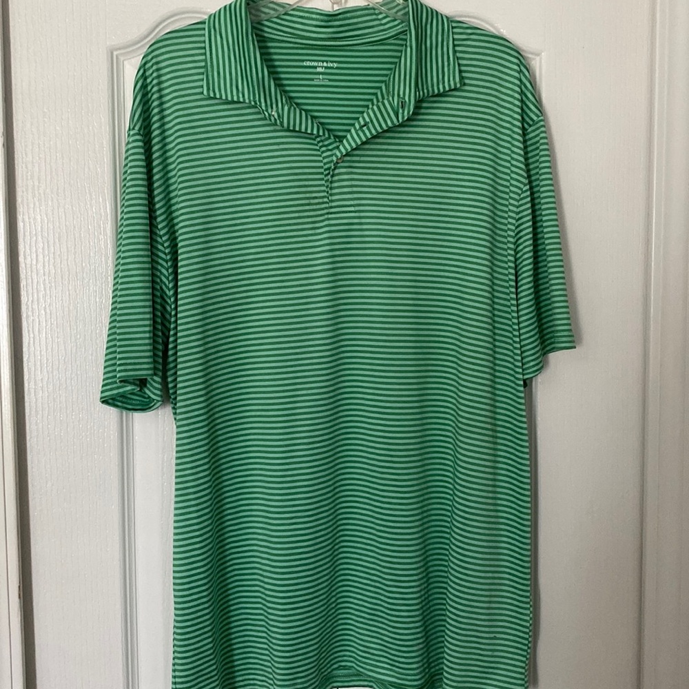 Crown & ivy golf men shirt size Large stripe green New.